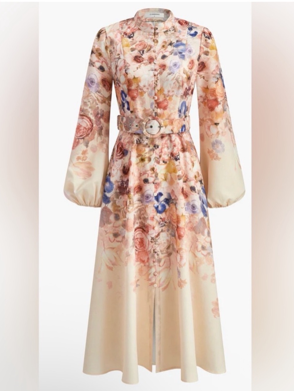 Commense Cream Floral Belted Midi Dress with Pastel Bouquet - Picture 4 of 13